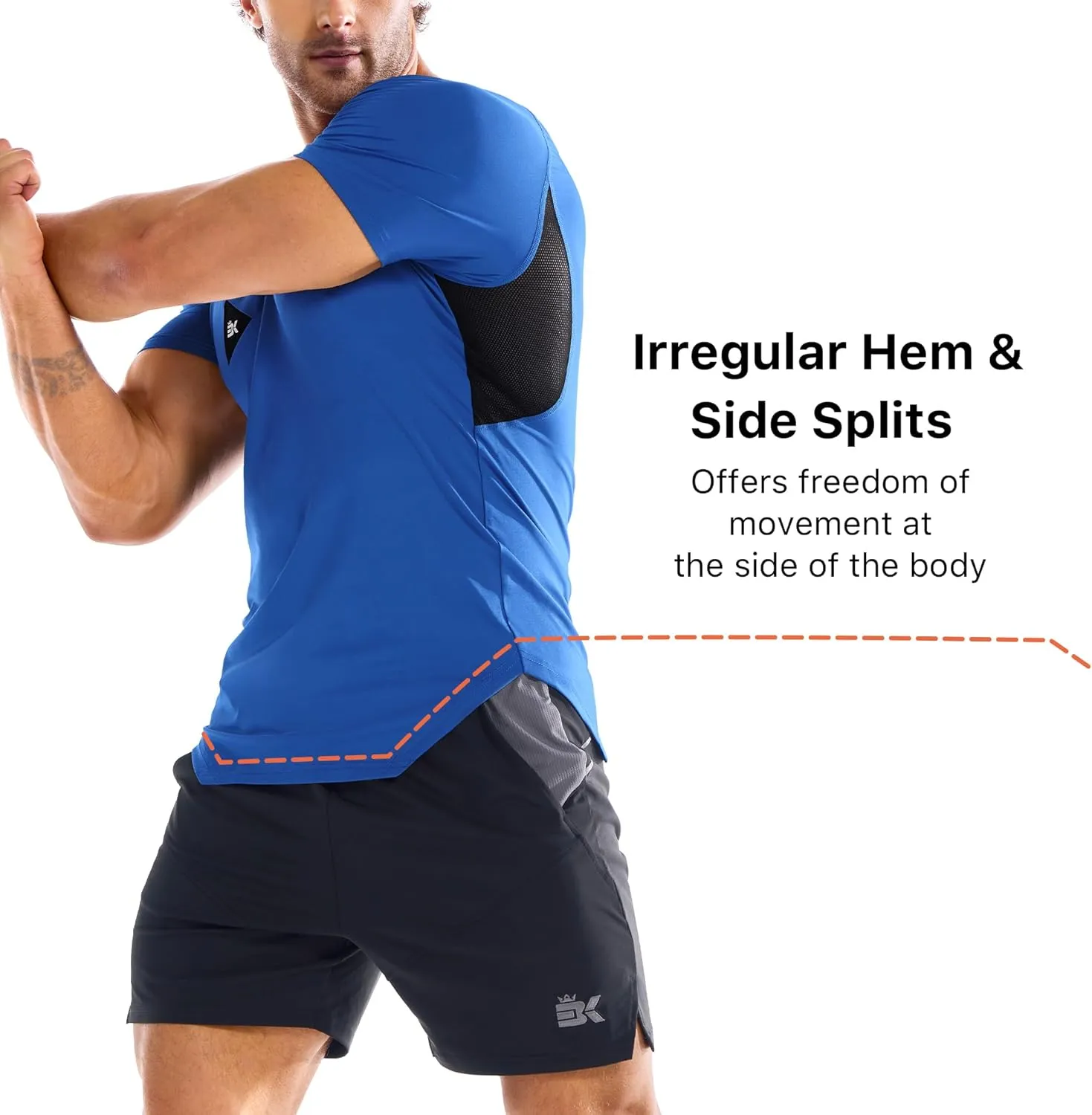 BROKIG 3 Pack Men's Irregular Muscle Gym Shirts Quick Dry Sun Protection Workout Athletic T Shirt Short Sleeve