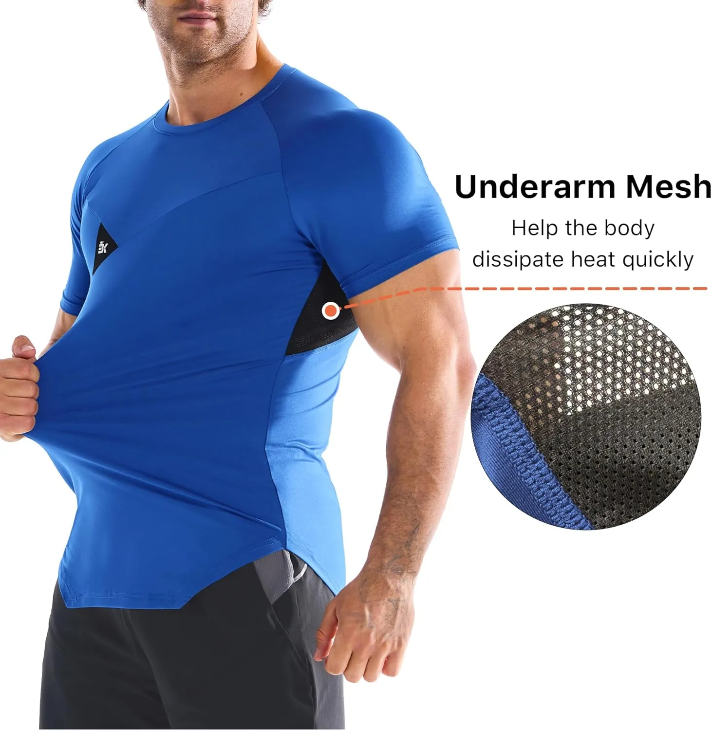 BROKIG 3 Pack Men's Irregular Muscle Gym Shirts Quick Dry Sun Protection Workout Athletic T Shirt Short Sleeve