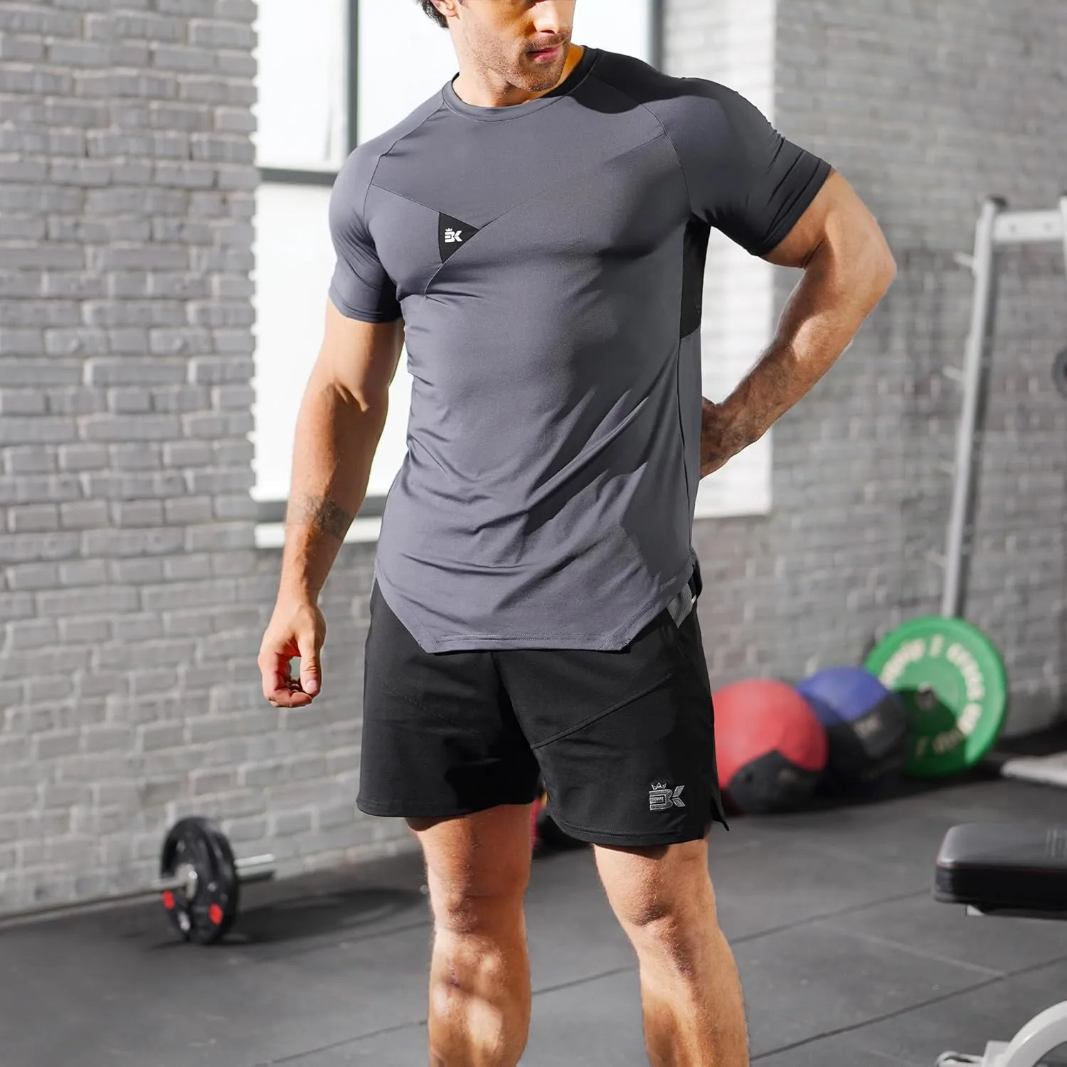 BROKIG 3 Pack Men's Irregular Muscle Gym Shirts Quick Dry Sun Protection Workout Athletic T Shirt Short Sleeve