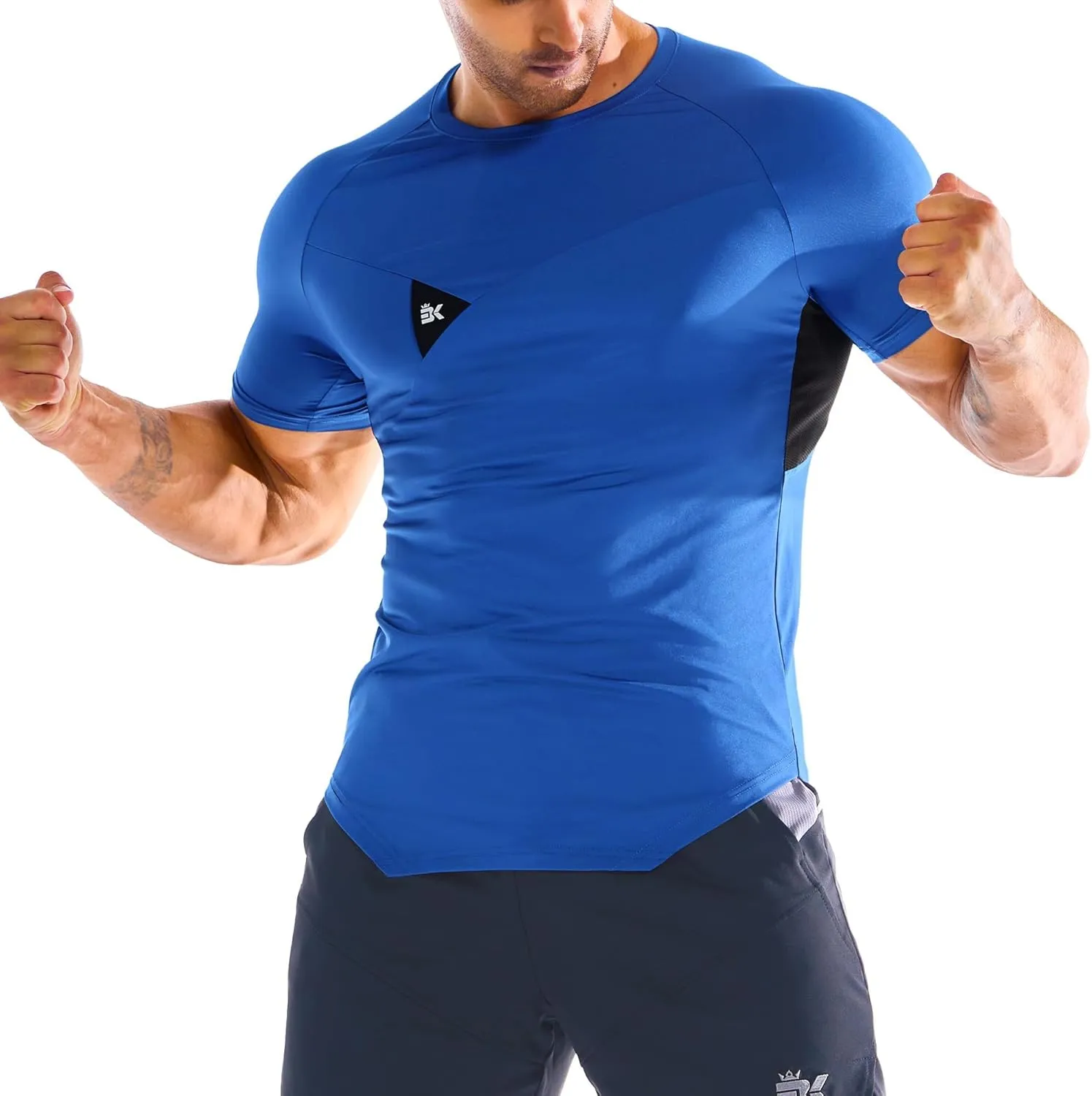BROKIG 3 Pack Men's Irregular Muscle Gym Shirts Quick Dry Sun Protection Workout Athletic T Shirt Short Sleeve