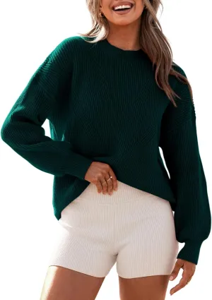 BTFBM Womens Casual Long Sleeve Sweaters Crew Neck Oversized Ribbed Knit Pullover Sweater 2025 Fall Winter Jumper Tops