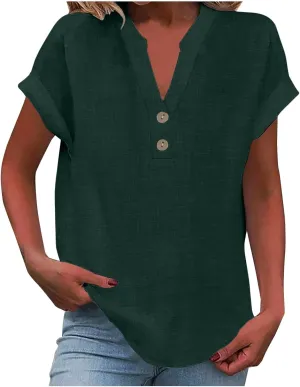 Button Down Shirts for Women Lightweight Cotton Linen Cap Sleeve Tops Casual Loose Spring Summer Beach Blouses