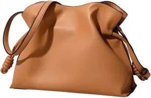 BXCNCKD Women's versatile crossbody cloud drawstring pleated bucket bag with fashionable PU leather