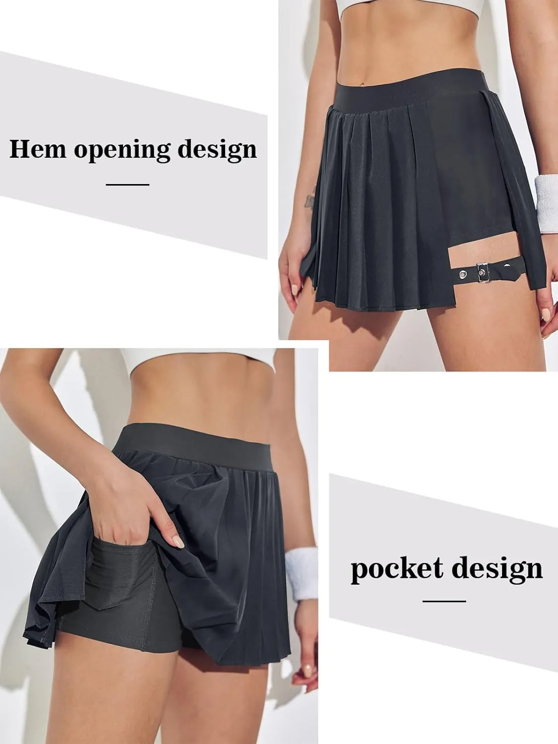 BZB Pleated Skirts for Women High Waisted Tennis Skirts Adjustable Buckle Athletic Skorts Skirts with Pocket