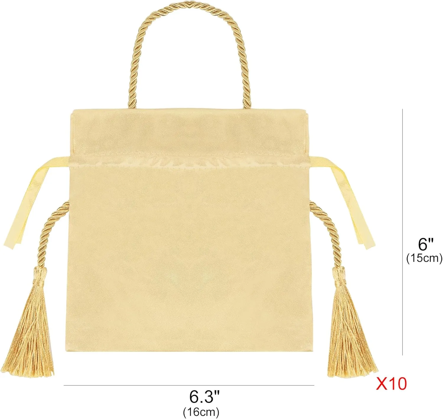 CAIRIAC CARDIAC Satin Gift Bags with Drawstrings, Jewelry Pouches, Wedding Favors, Christmas Birthday Candy Bags with Handles (10pcs, Champagne Colored, 6" x 6.3")