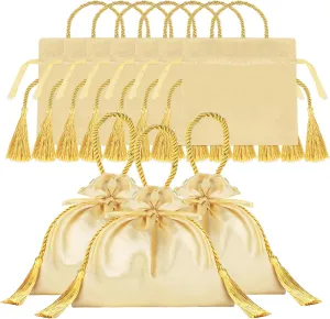 CAIRIAC CARDIAC Satin Gift Bags with Drawstrings, Jewelry Pouches, Wedding Favors, Christmas Birthday Candy Bags with Handles (10pcs, Champagne Colored, 6" x 6.3")