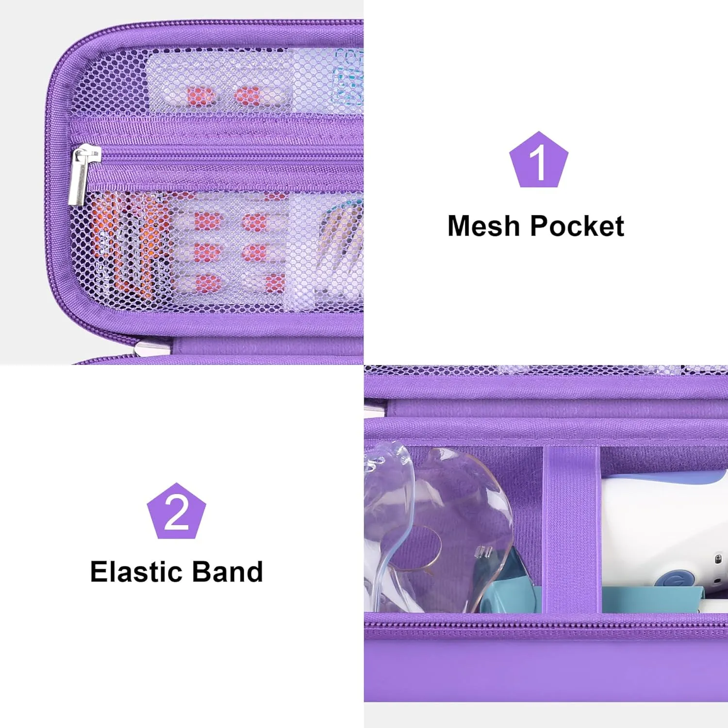 Canboc Travel Case for Portable Nebulizer, Handheld Nebulizer for Adults, Mesh Nebulizer Bag with Removable Shoulder Strap, Mesh Pocket fit Medication or Essentials, Purple (Case Only)