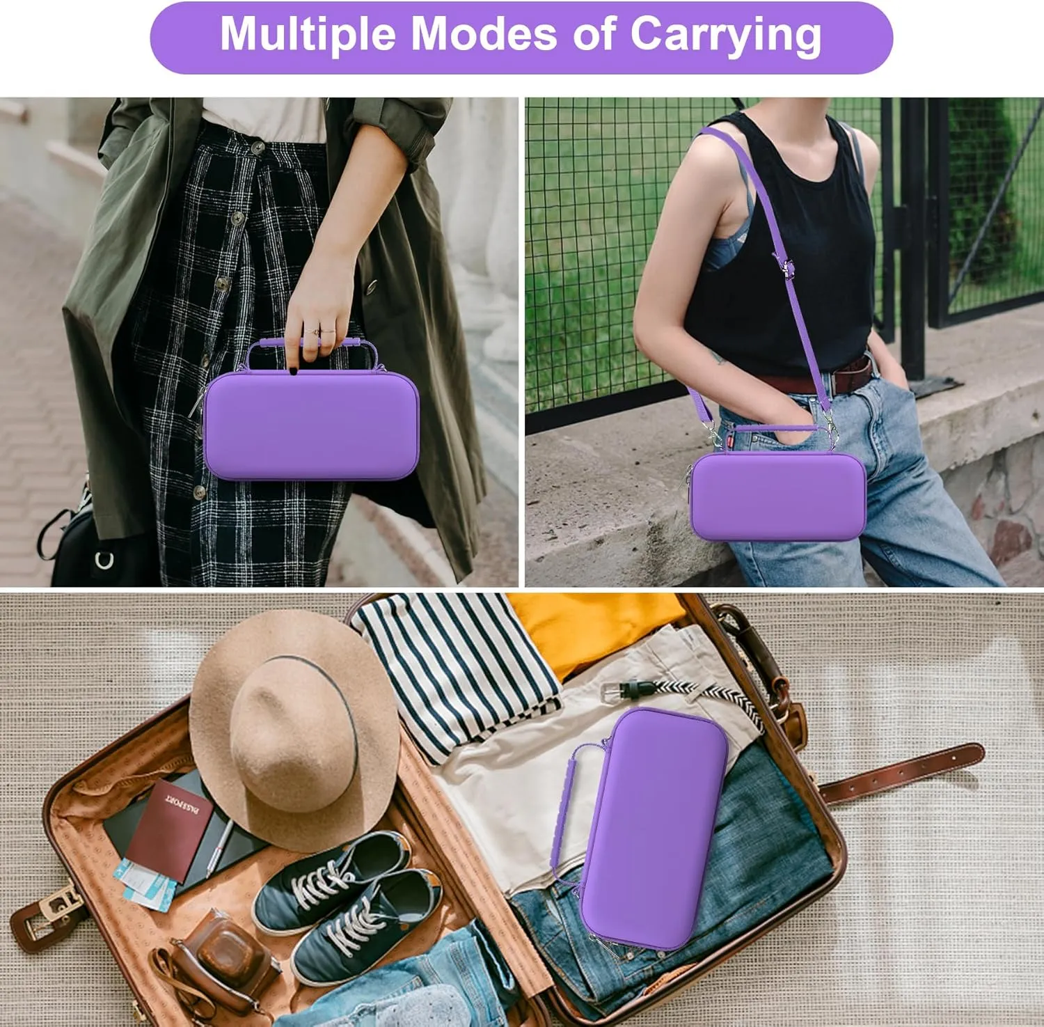 Canboc Travel Case for Portable Nebulizer, Handheld Nebulizer for Adults, Mesh Nebulizer Bag with Removable Shoulder Strap, Mesh Pocket fit Medication or Essentials, Purple (Case Only)