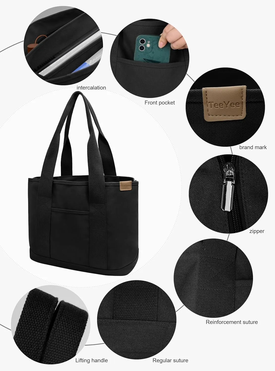 Canvas Tote Bag Casual Multi pockets Handbags Large Capacity Shopping Shoulder Bag with Pocket Bags Work Purses