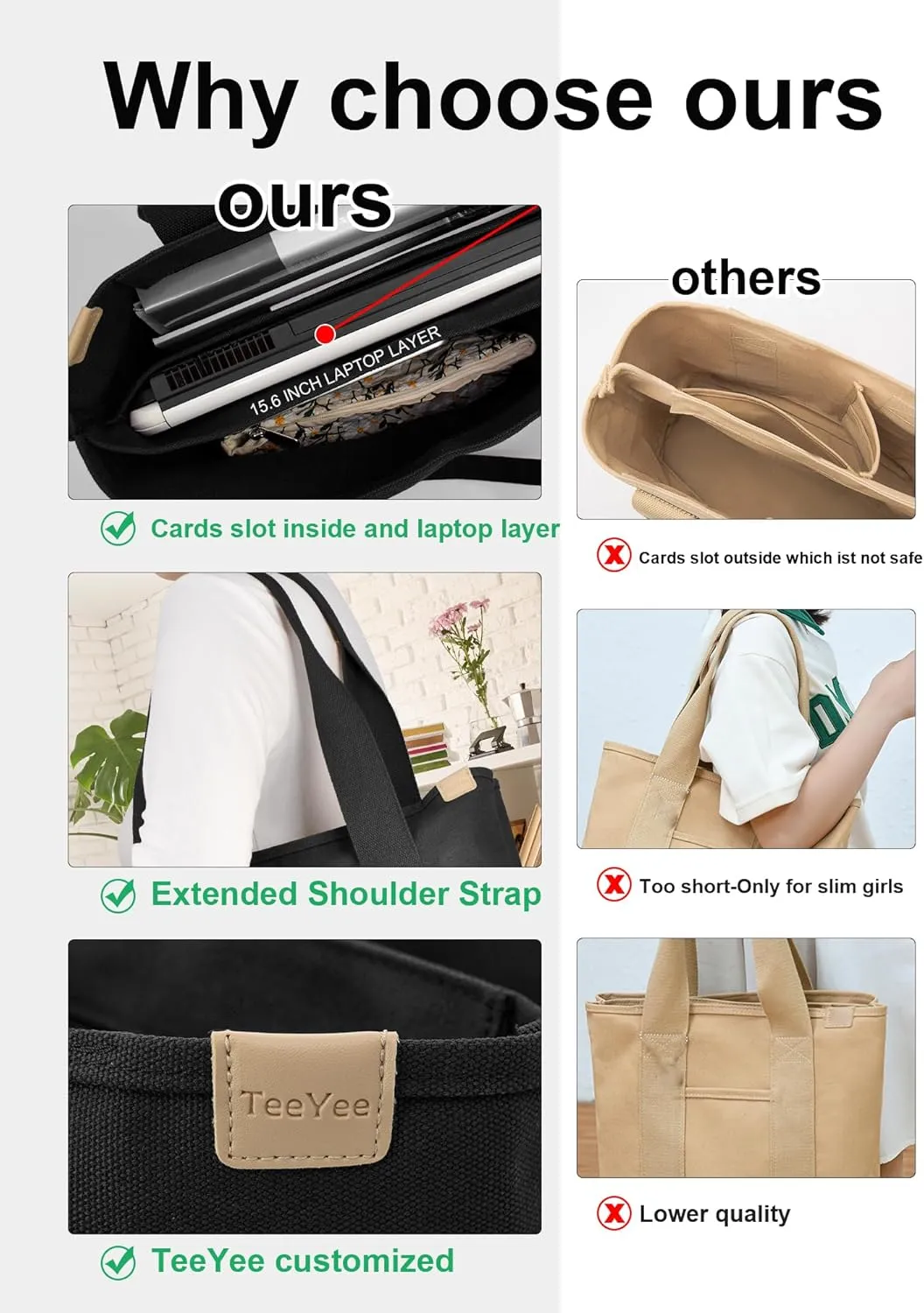 Canvas Tote Bag Casual Multi pockets Handbags Large Capacity Shopping Shoulder Bag with Pocket Bags Work Purses