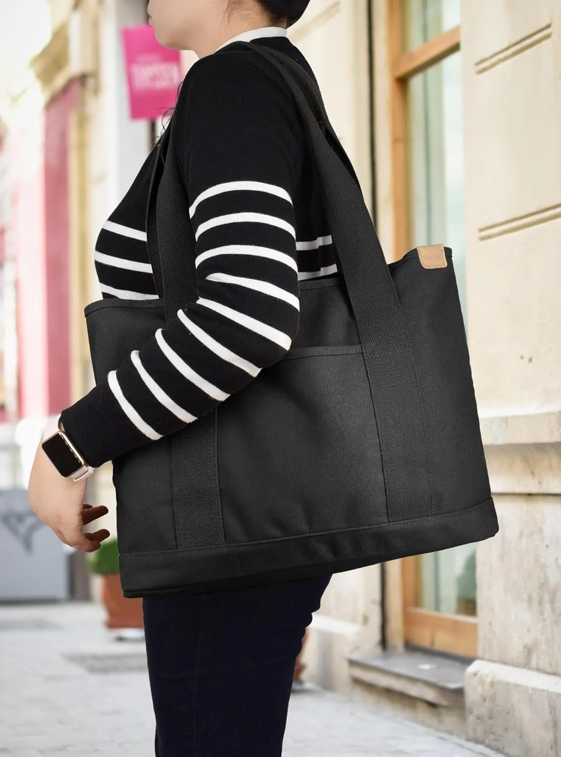 Canvas Tote Bag Casual Multi pockets Handbags Large Capacity Shopping Shoulder Bag with Pocket Bags Work Purses
