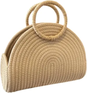 Capacity Woven Handbag for Women Portable Straw Tote Bag for Beach Travel and Shopping Stylish Handheld Storage Bag with Rustic Design