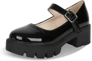 Caradise Womens Chunky Mary Jane Platform Shoes Patent Leather Uniform Dress Shoes
