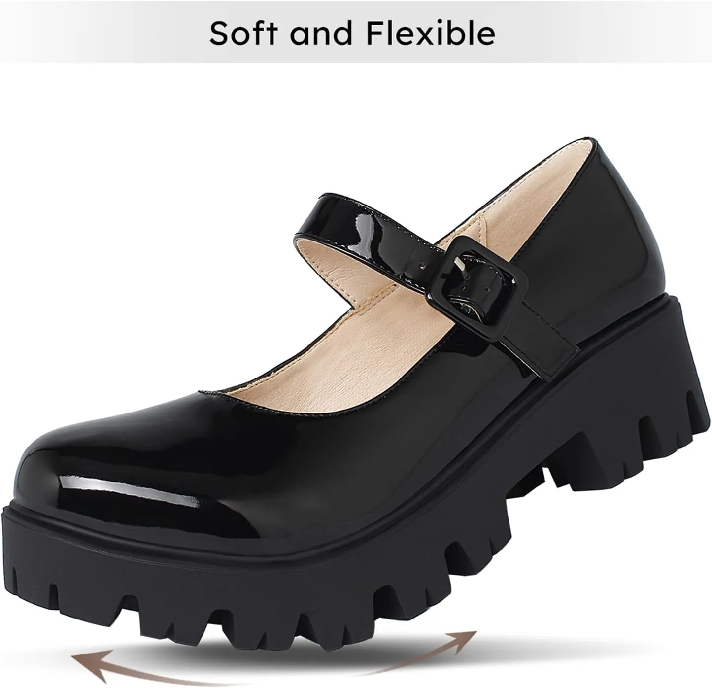 Caradise Womens Chunky Mary Jane Platform Shoes Patent Leather Uniform Dress Shoes