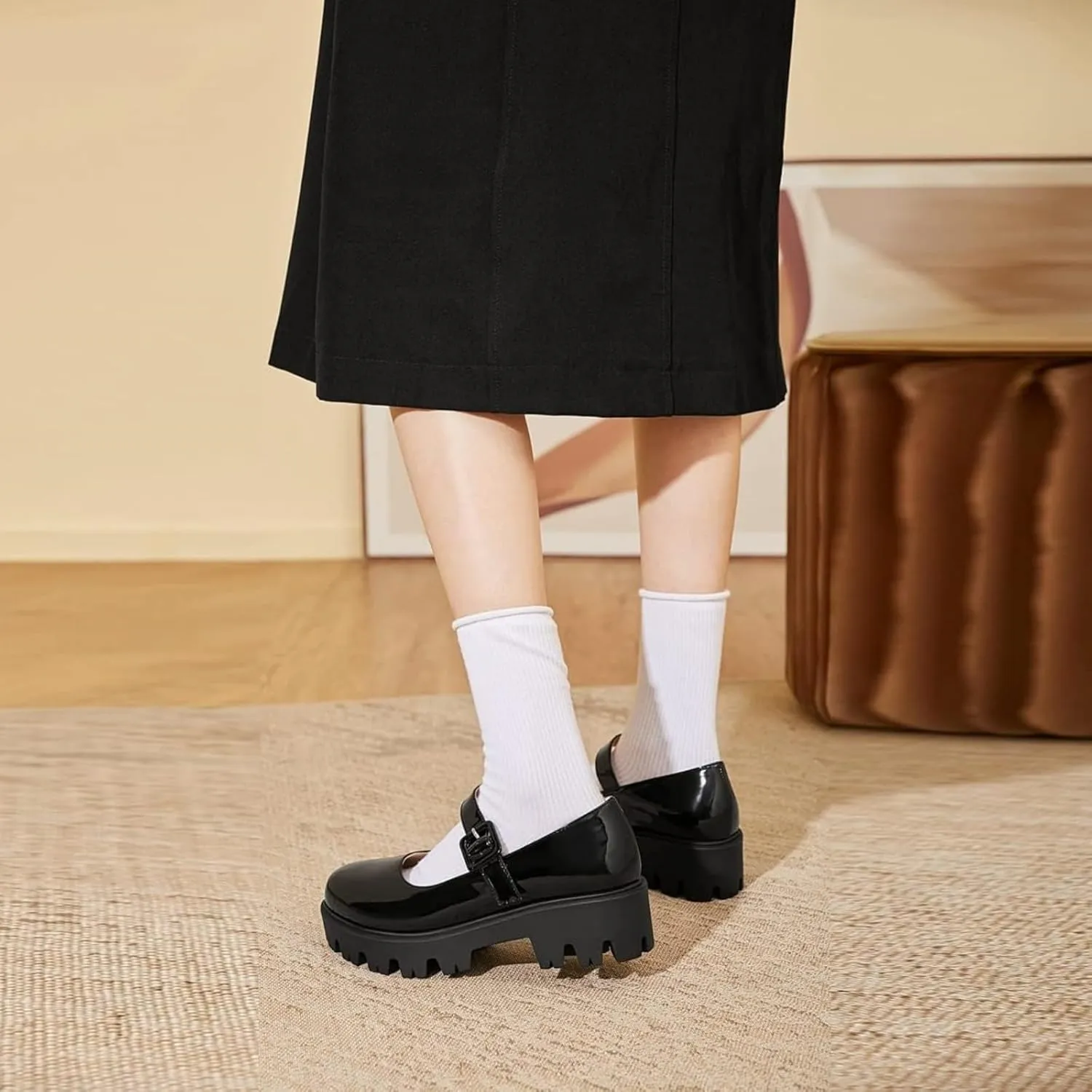 Caradise Womens Chunky Mary Jane Platform Shoes Patent Leather Uniform Dress Shoes