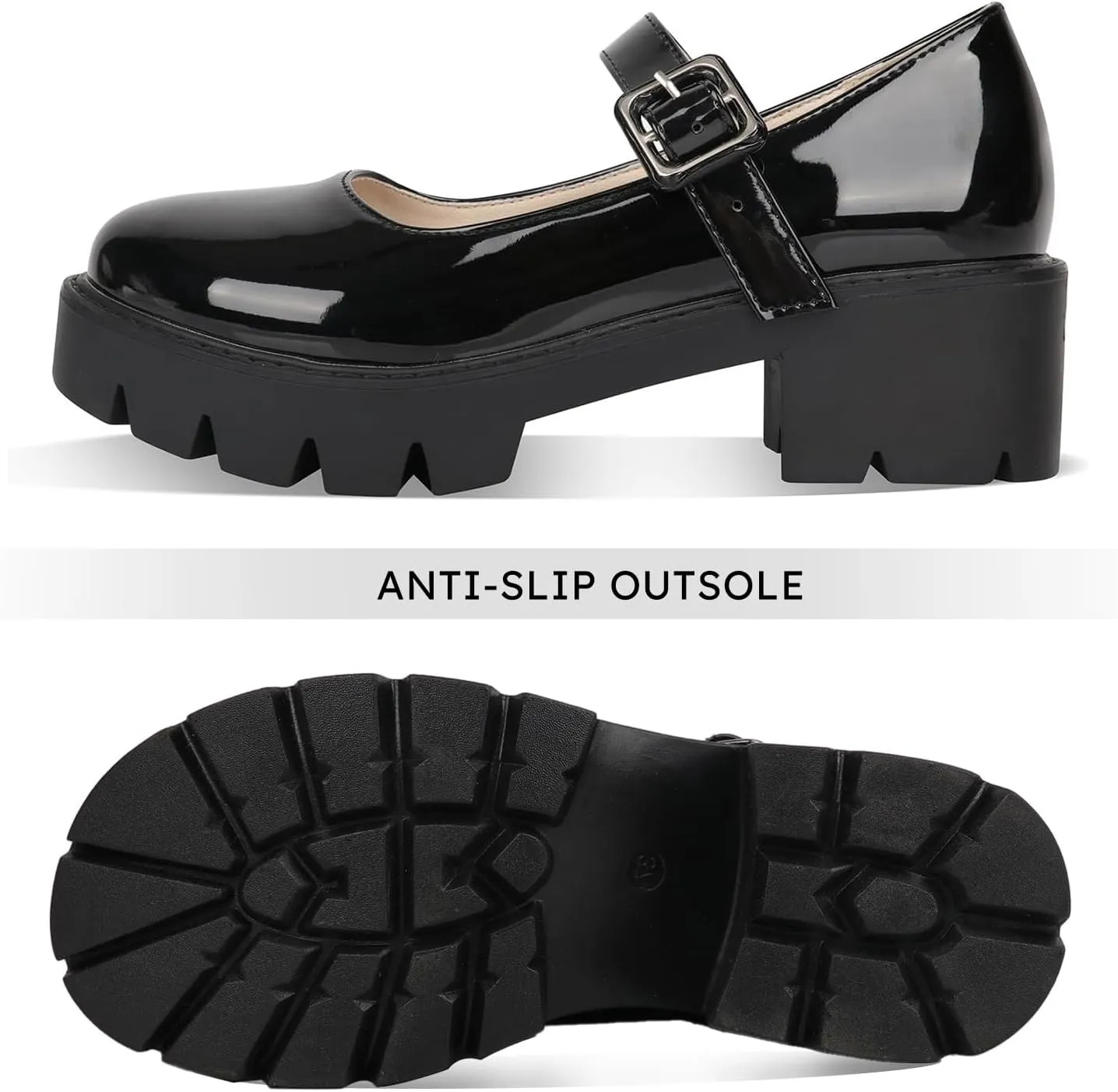 Caradise Womens Chunky Mary Jane Platform Shoes Patent Leather Uniform Dress Shoes