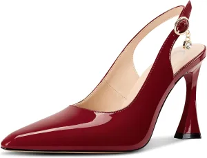 Castamere Womens Stiletto High Heel Pointed Toe Pumps Slingback Buckle Wedding Prom Dress Patent Leather 3.9 Inches Heels