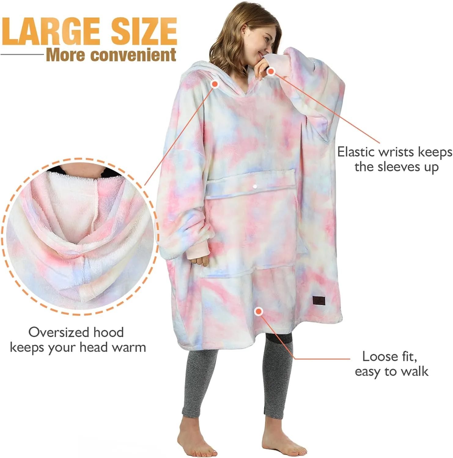 Catalonia Oversized Blanket Hoodie Sweatshirt, Fleece Pullover with Large Front Pocket, for Adults Men Women