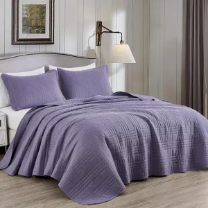 Chezmoi Collection Kingston Queen Size Bedspread Set, 3-Piece Dusty Purple Oversized Quilted Microfiber Lightweight Bedspread Coverlet (100"x106") for All Seasons
