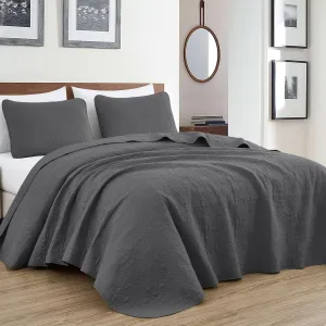 Chezmoi Collection Luca 3-Piece Oversized Bedspread Set, King Size, Charcoal - Summer Quilt Lightweight Microfiber Bedspread 118 x 106 - Floral Medallion Pattern Coverlet for All Season