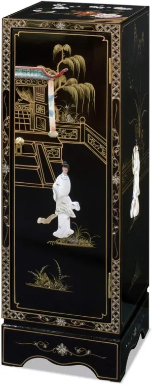 ChinaFurnitureOnline Black Lacquer Mother of Pearl Chinese Pedestal Cabinet