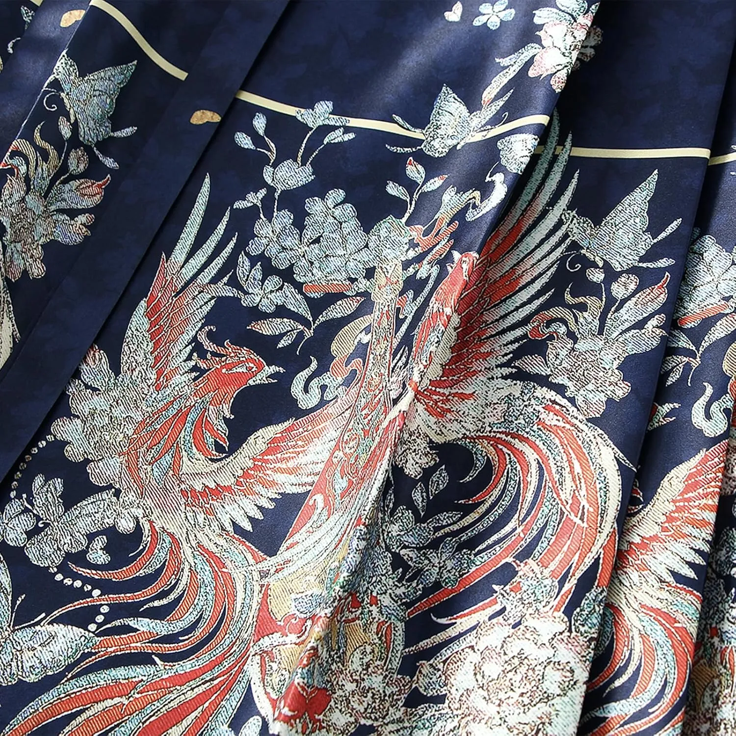 Chinese Horse Face Skirt Ming Dynasty Phoenix Character Flower Print Tie Up Long Swing Pleated Hanfu Skirt
