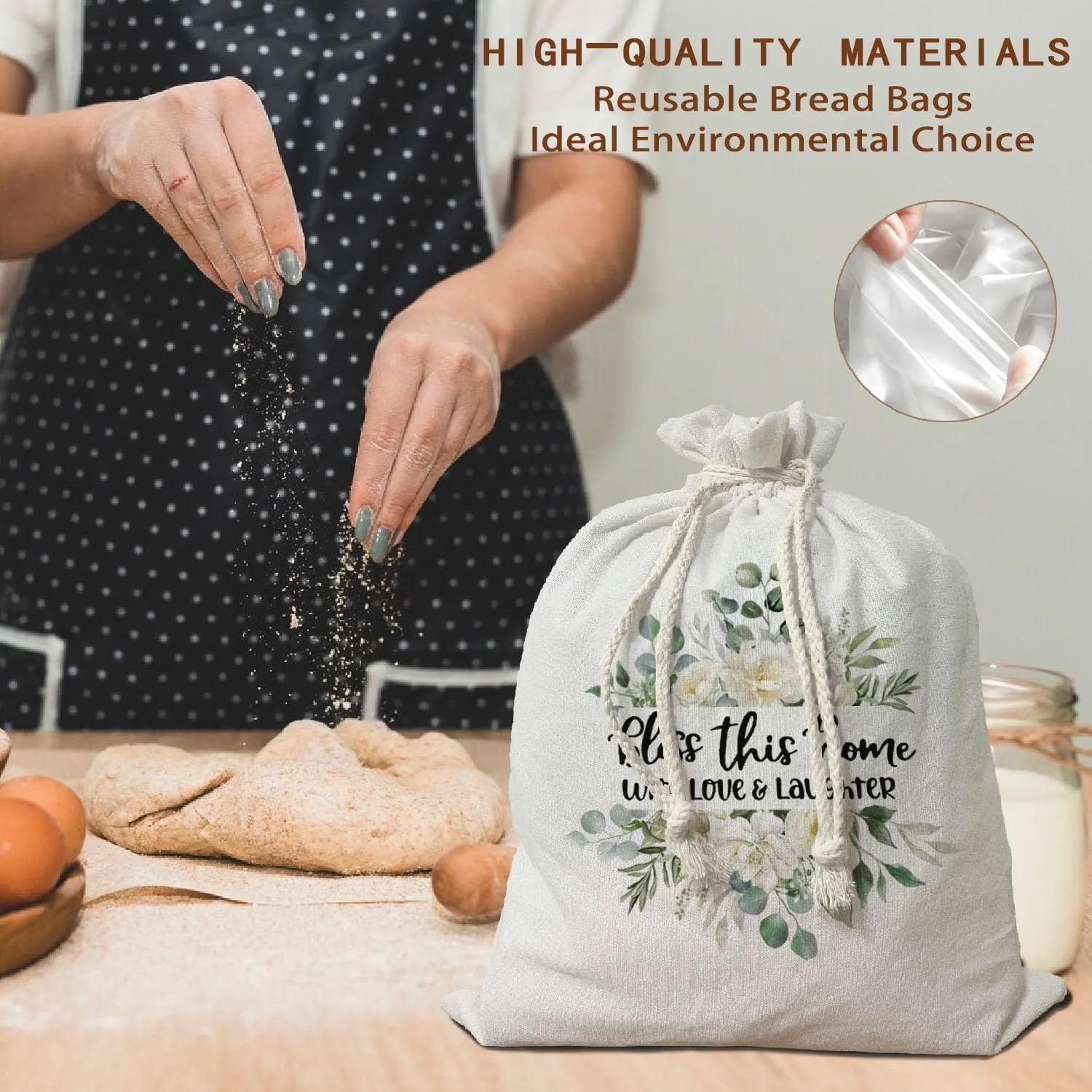 Christian Beeswax Bread Bags for Sourdough, Reusable Bread Bag for Homemade Bread, Floral Linen Bags for Sourdough Breads, Cute Flower Reusable Storage Bread Box Christian Gifts for Women 16.5x12