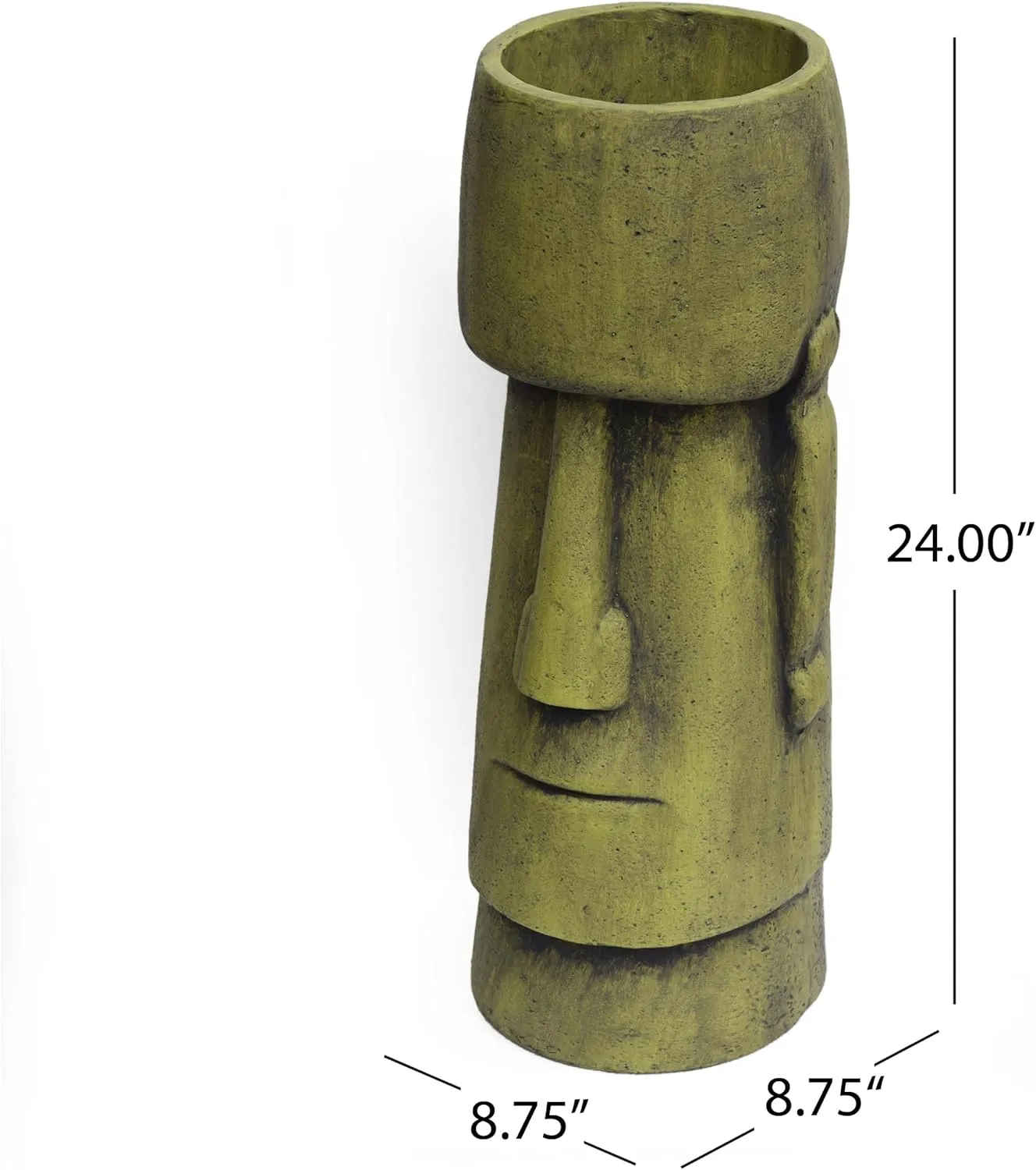 Christopher Knight Home Jorine Lightweight Concrete Planter, Cast Stone Planter, Moai Design Urn, Tall Plant Pot, Easter Island Garden Pot with Drainage Hole for Backyard Hall Garden, Antique Green