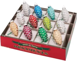 Christopher Radko Shiny Brite Holiday Splendor Pinecone Ornaments, Glass, 12CT 1.75 Inch