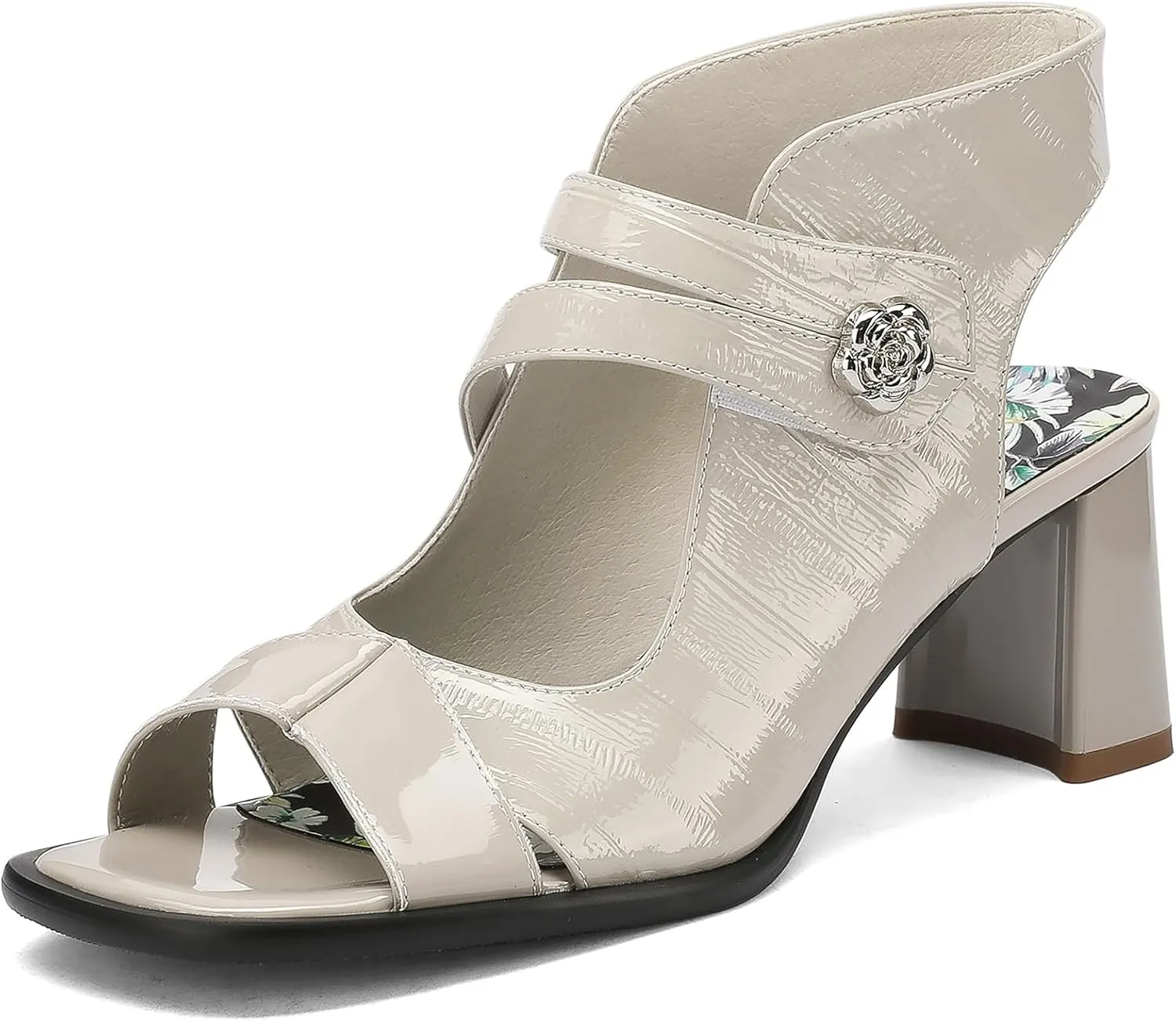 Chunky Gladiator Sandals for Women Summer Dressy High Heels Square Toe Block Sandalias Para Mujer Open Toe Faux Leather Strappy Outdoor Ladies Wedding 3 Inch Sandles
