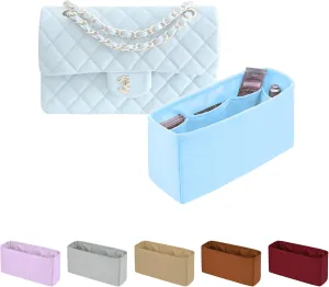 Classic Flap Bag Organizer Insert, Purse Organizer Insert Compatible with Chanel Classic Flap Mini, Lightweight Purse Divider with Pockets (Celeste, CF Mini)