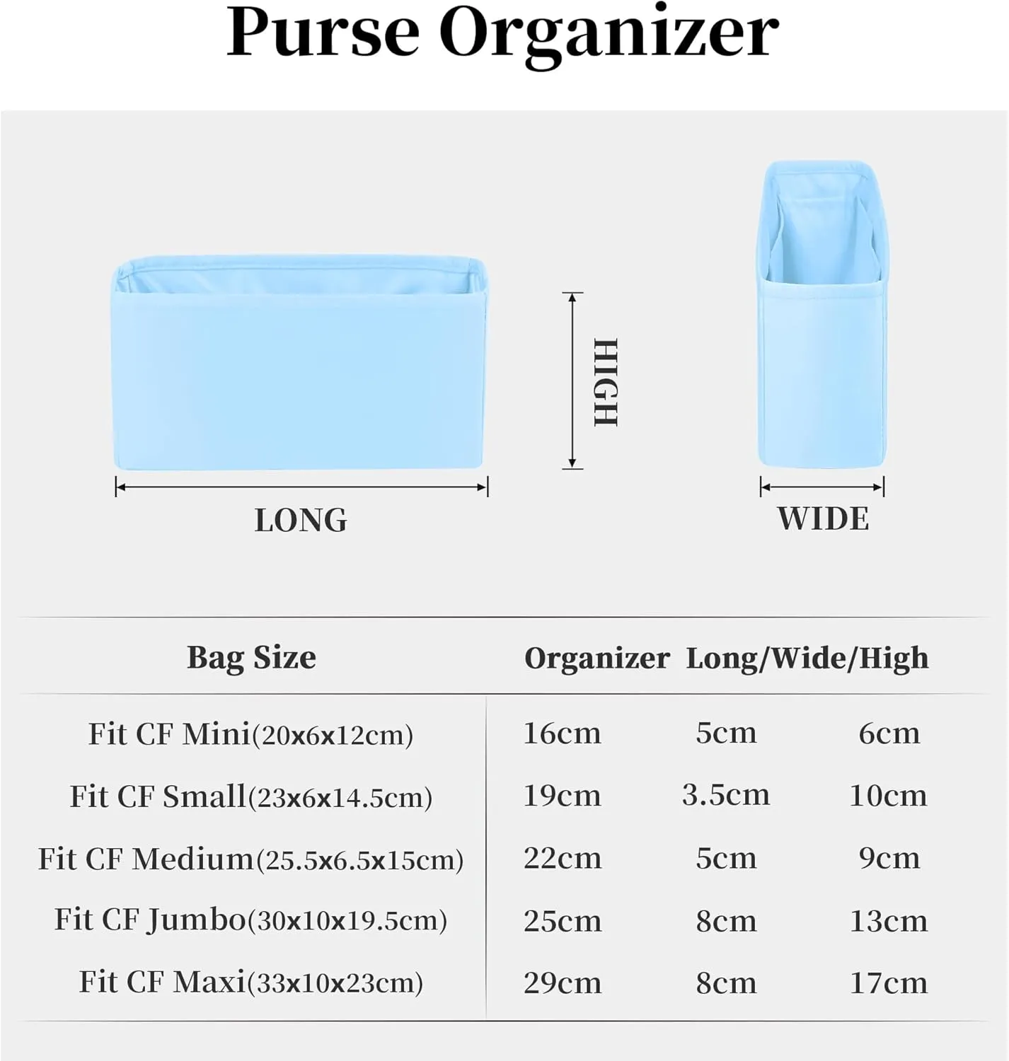 Classic Flap Bag Organizer Insert, Purse Organizer Insert Compatible with Chanel Classic Flap Mini, Lightweight Purse Divider with Pockets (Celeste, CF Mini)