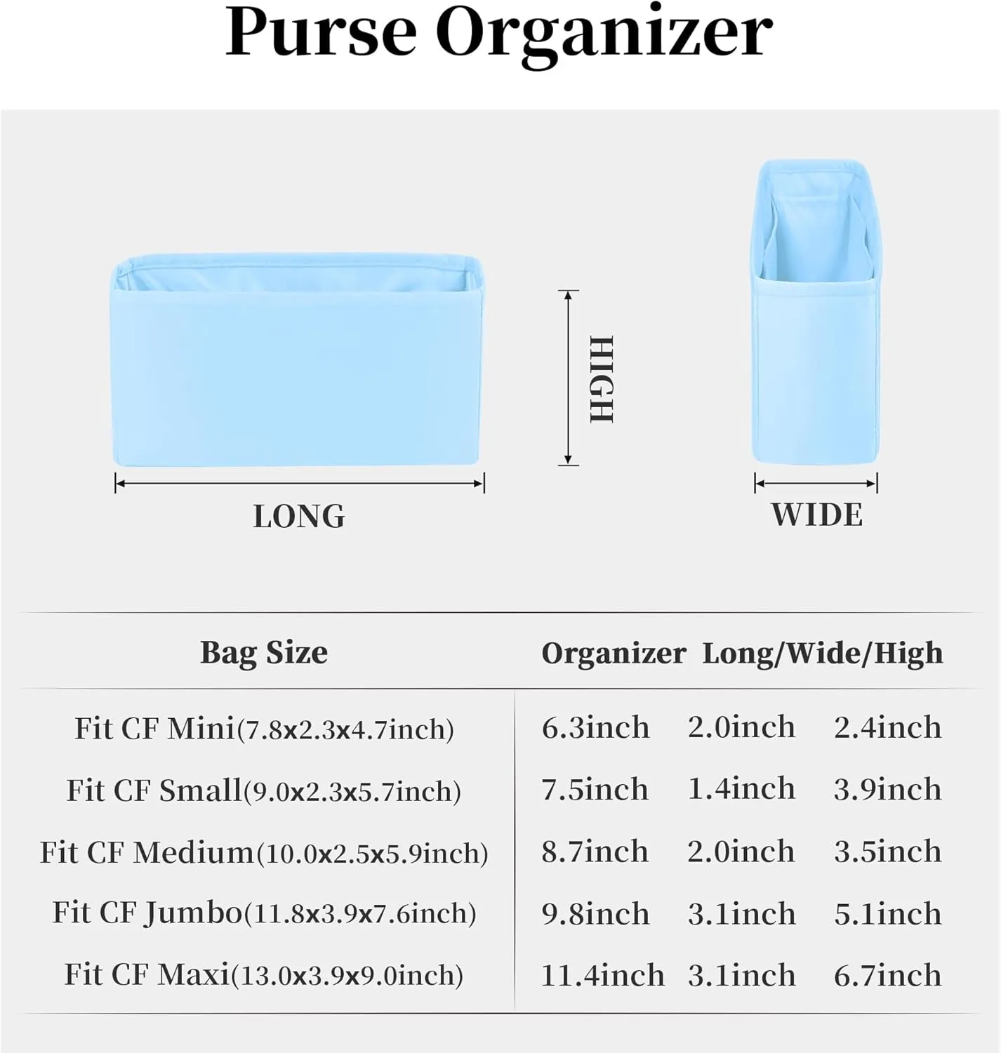 Classic Flap Bag Organizer Insert, Purse Organizer Insert Compatible with Chanel Classic Flap Mini, Lightweight Purse Divider with Pockets (Celeste, CF Mini)