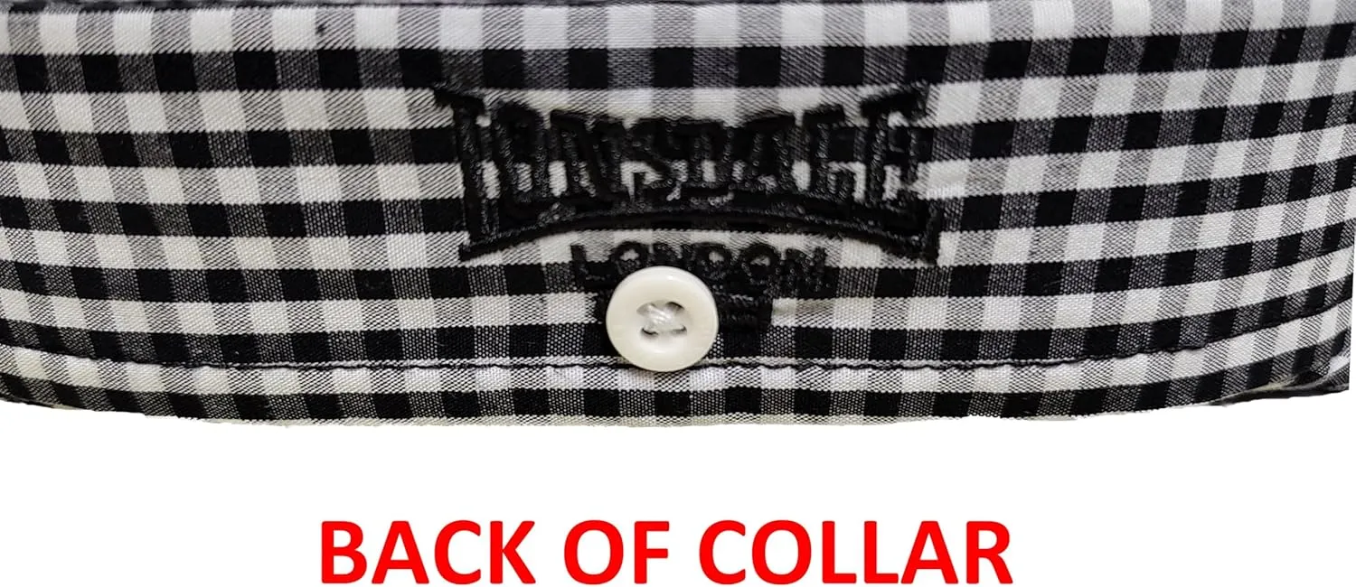 Classic Men's Lonsdale Button Down Shirt Short Sleeve Black White Slim-Fit