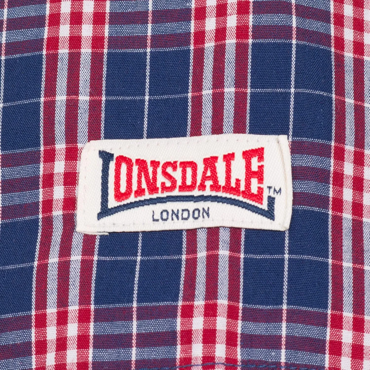 Classic Men's Lonsdale Button Down Short Sleeve Shirt Red White Blue Slim-Fit