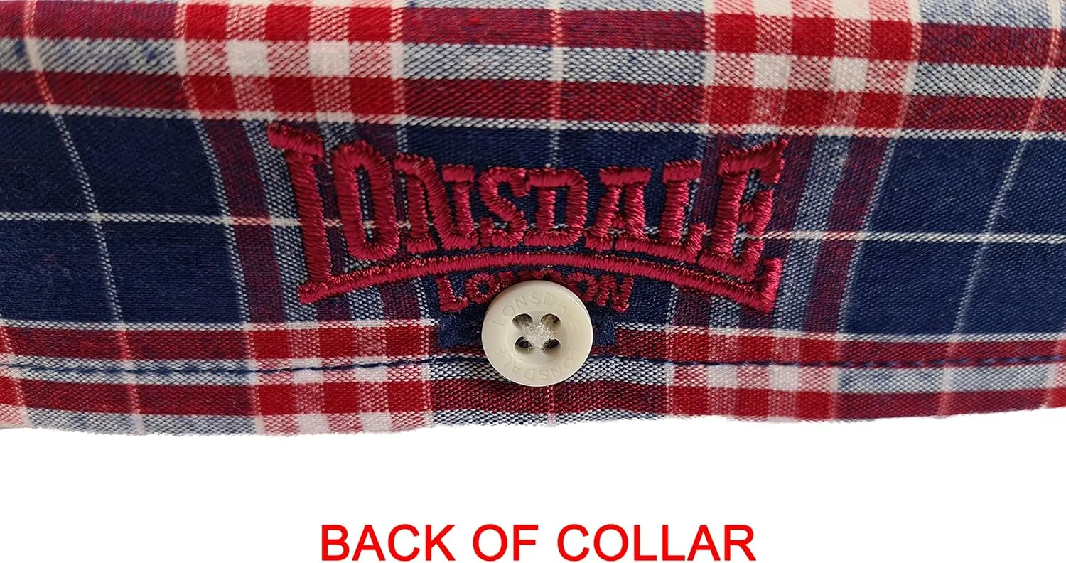 Classic Men's Lonsdale Button Down Short Sleeve Shirt Red White Blue Slim-Fit