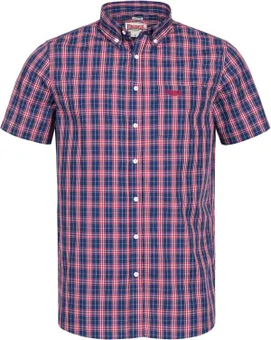 Classic Men's Lonsdale Button Down Short Sleeve Shirt Red White Blue Slim-Fit