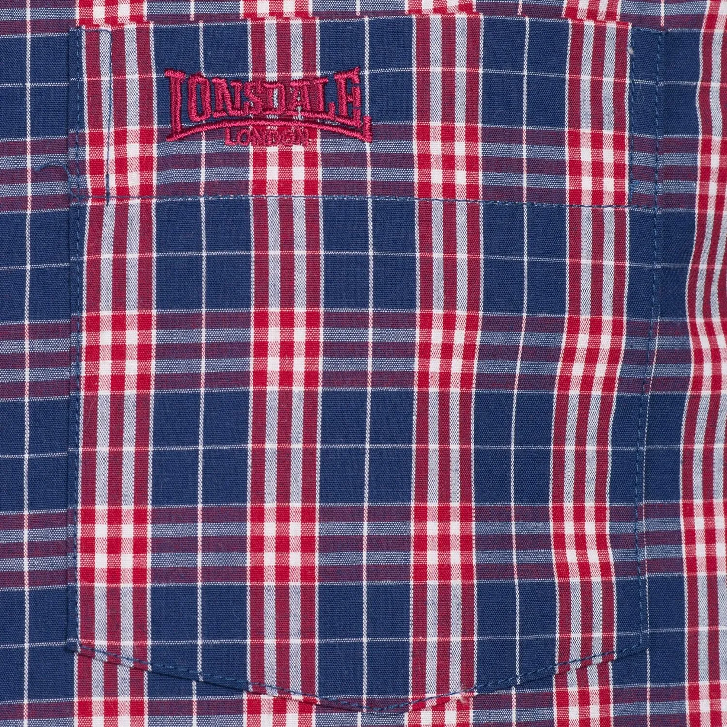 Classic Men's Lonsdale Button Down Short Sleeve Shirt Red White Blue Slim-Fit