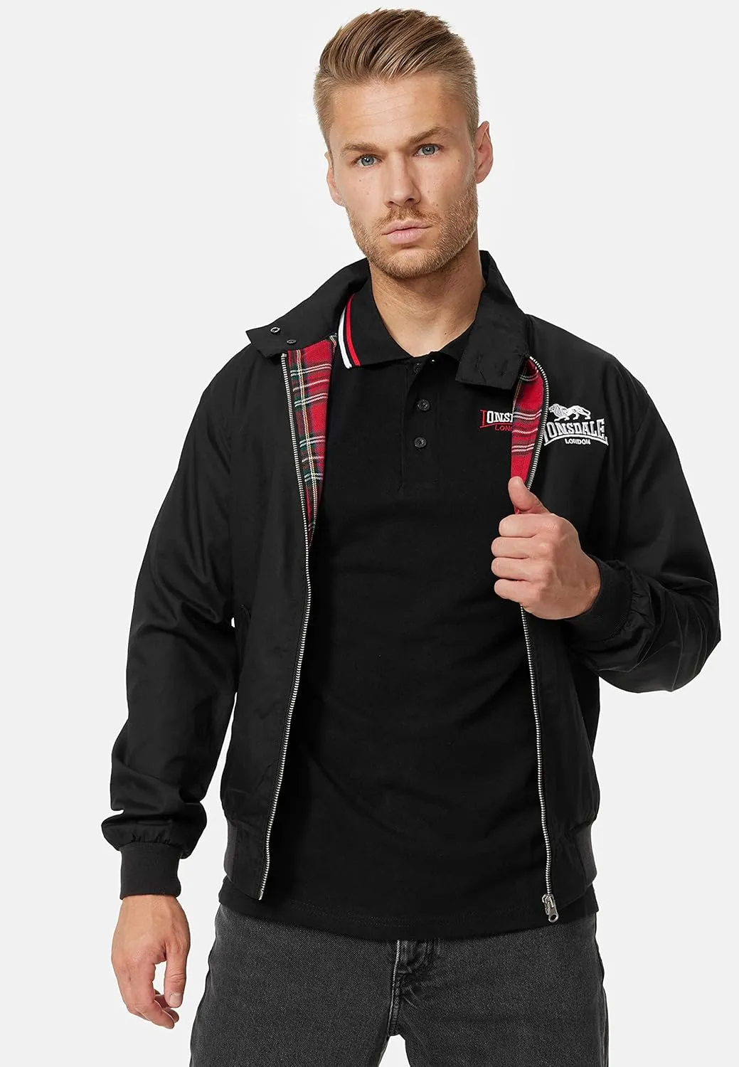 Classic Men's Lonsdale Harrington Jacket England Style Black With White Back Logo