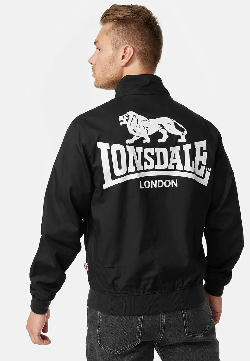 Classic Men's Lonsdale Harrington Jacket England Style Black With White Back Logo