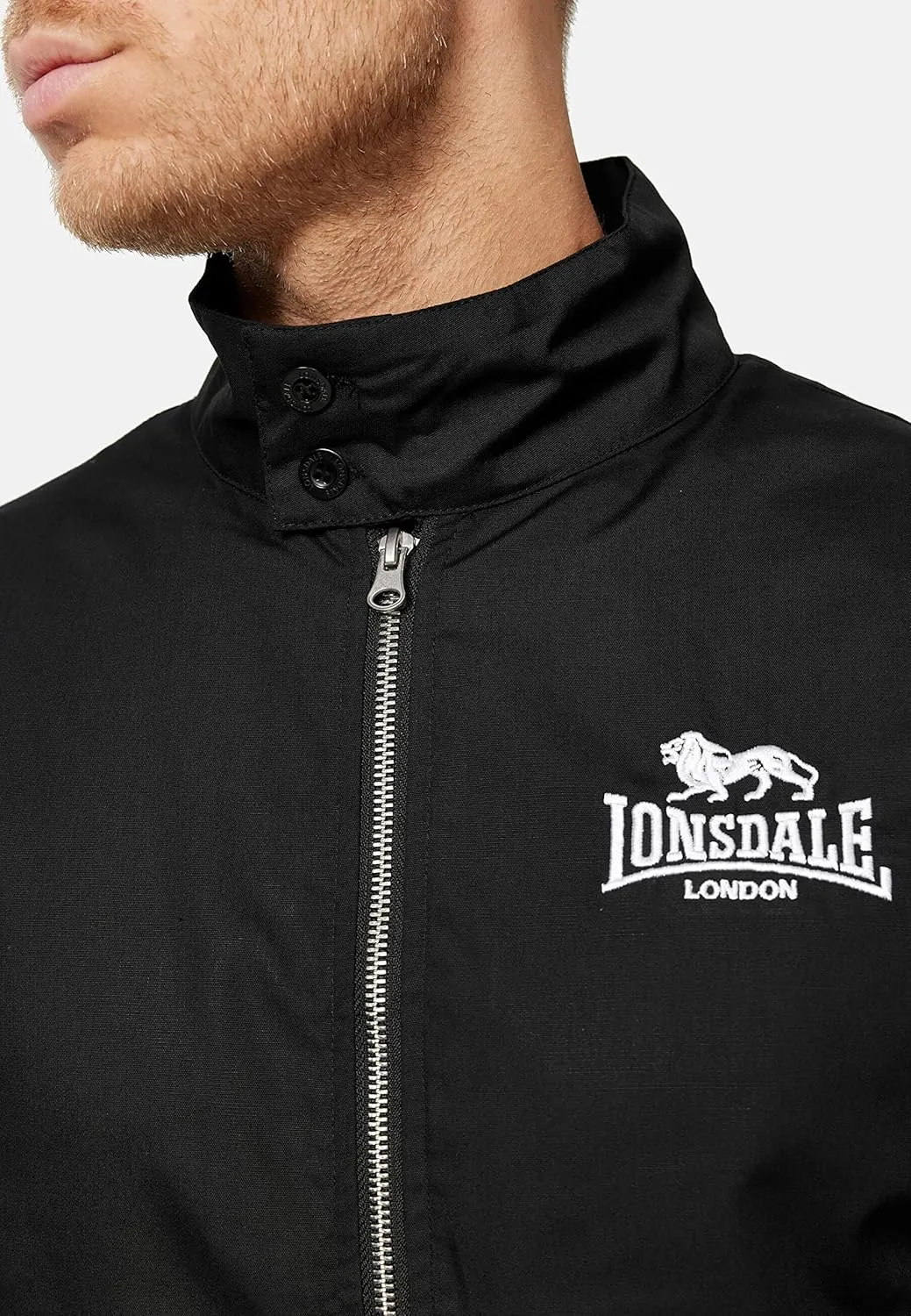 Classic Men's Lonsdale Harrington Jacket England Style Black With White Back Logo