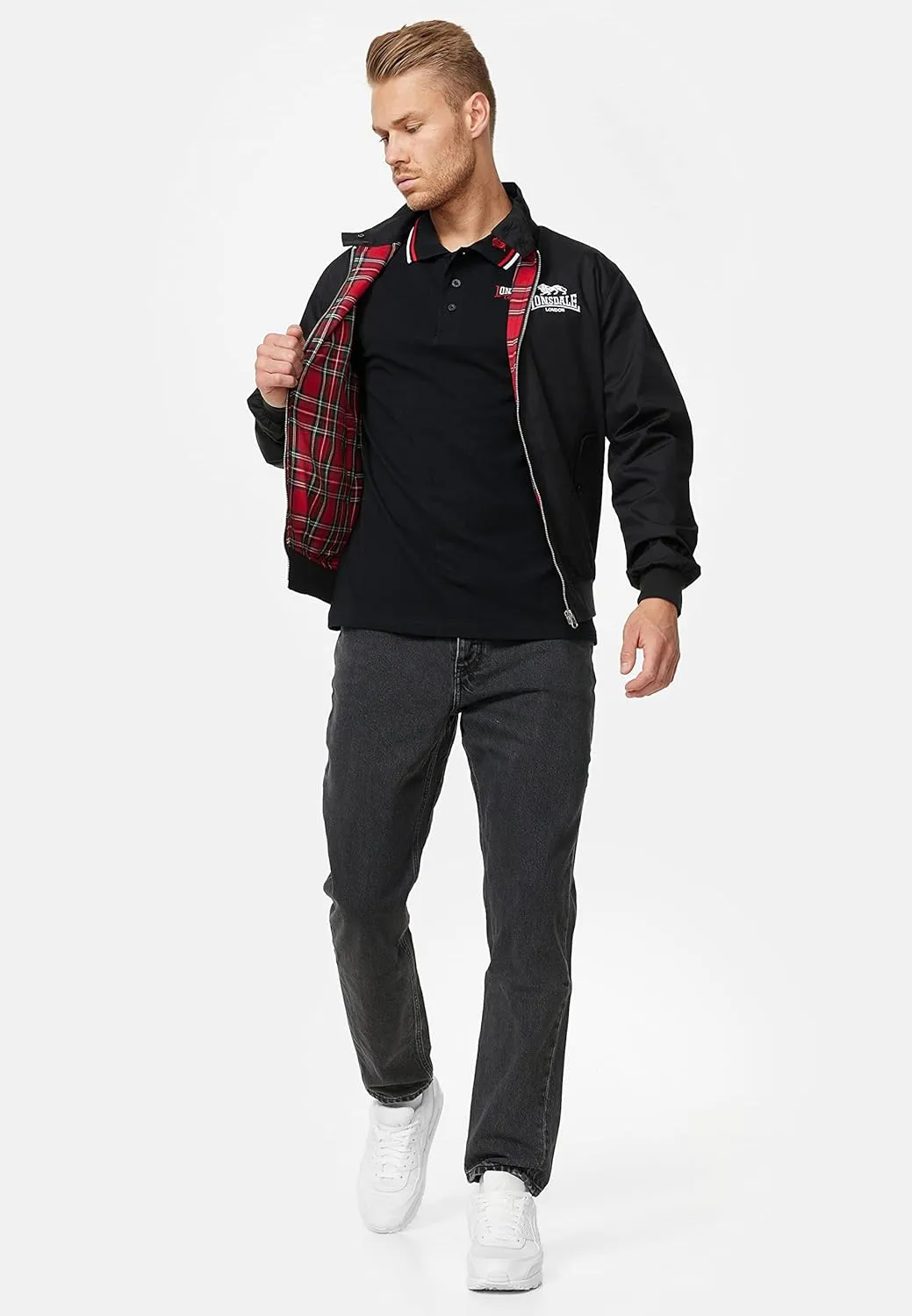 Classic Men's Lonsdale Harrington Jacket England Style Black With White Back Logo