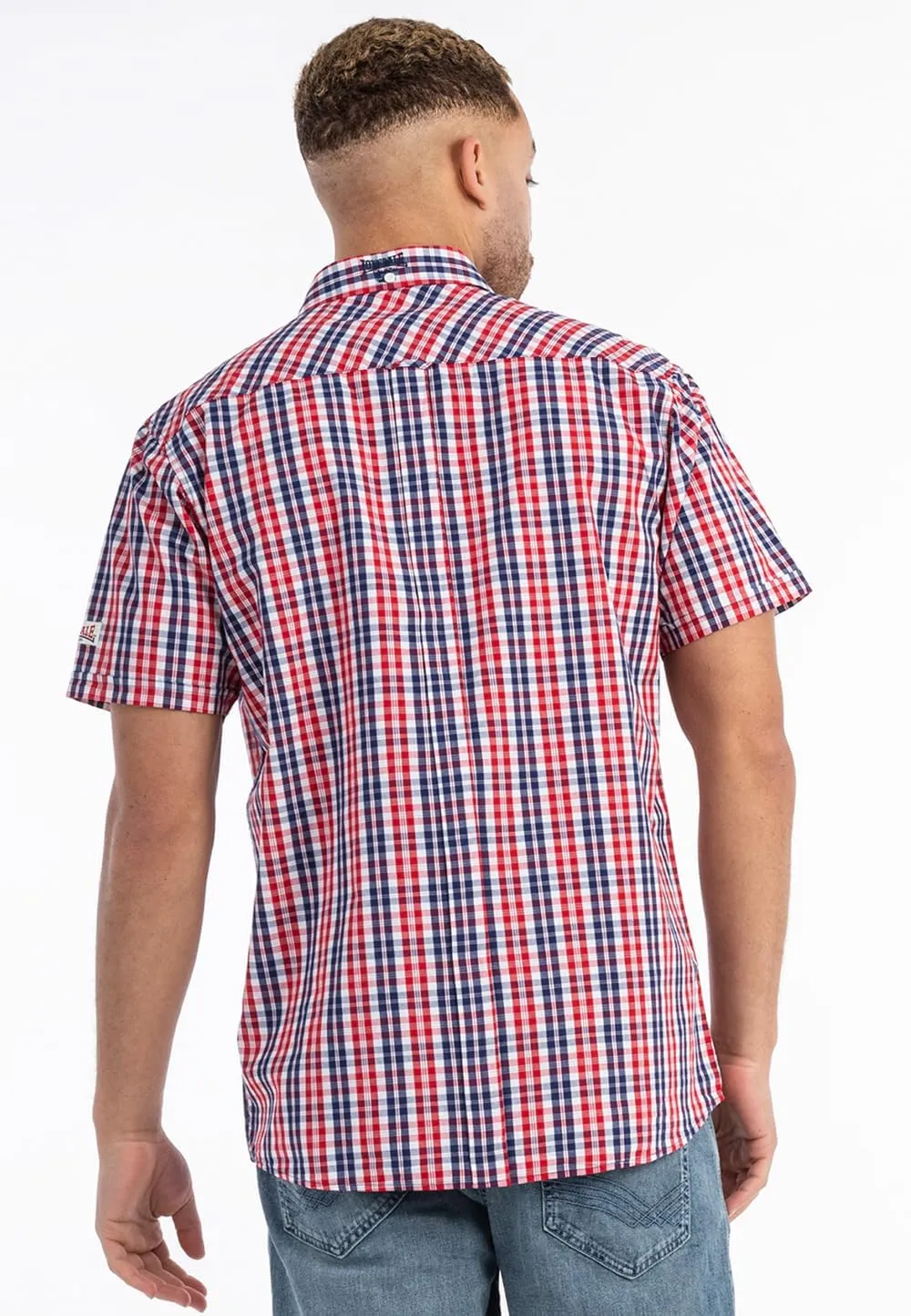 Classic Men's Lonsdale Short Sleeve Button Down Shirt White Blue Red Slim-Fit