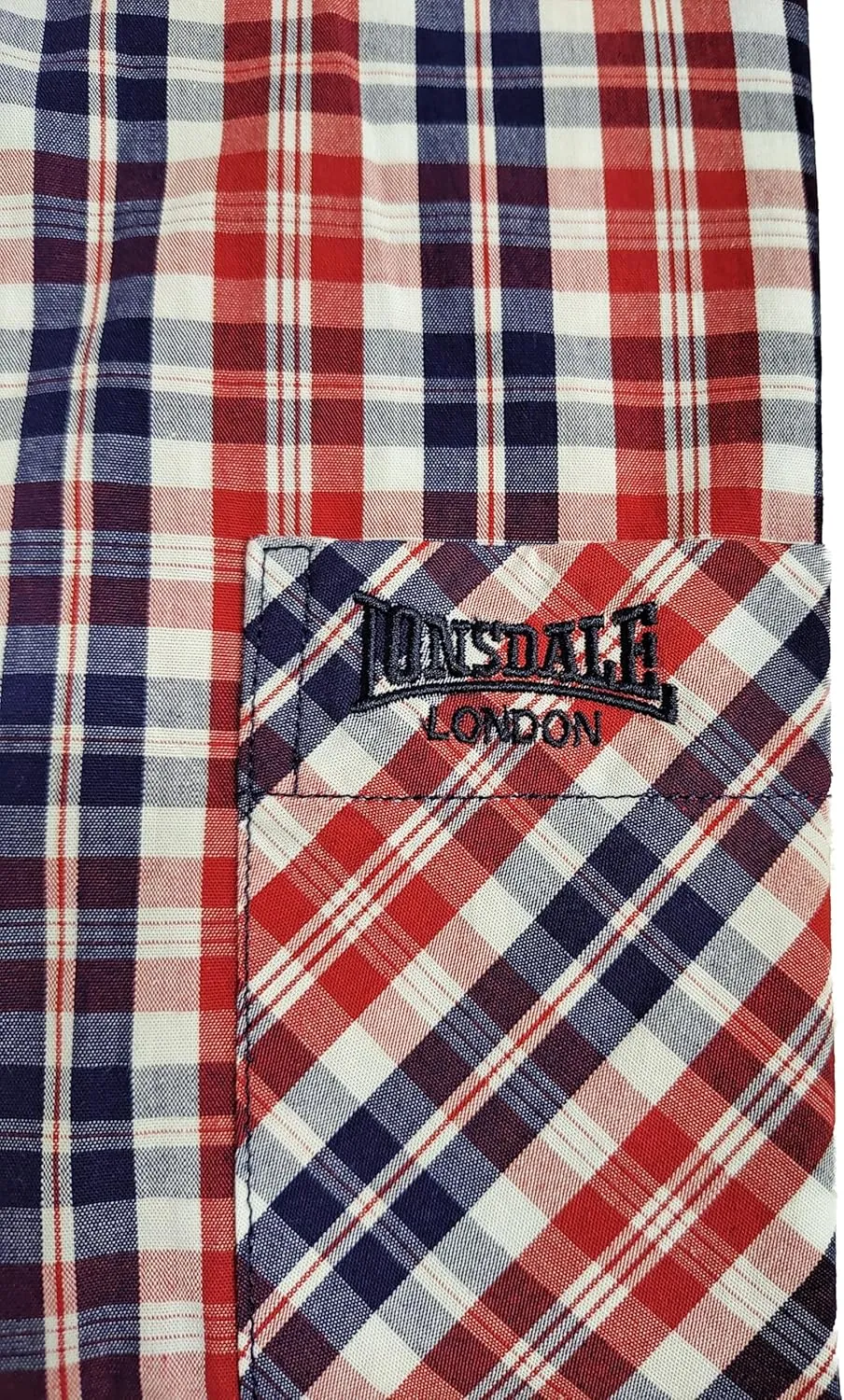 Classic Men's Lonsdale Short Sleeve Button Down Shirt White Blue Red Slim-Fit