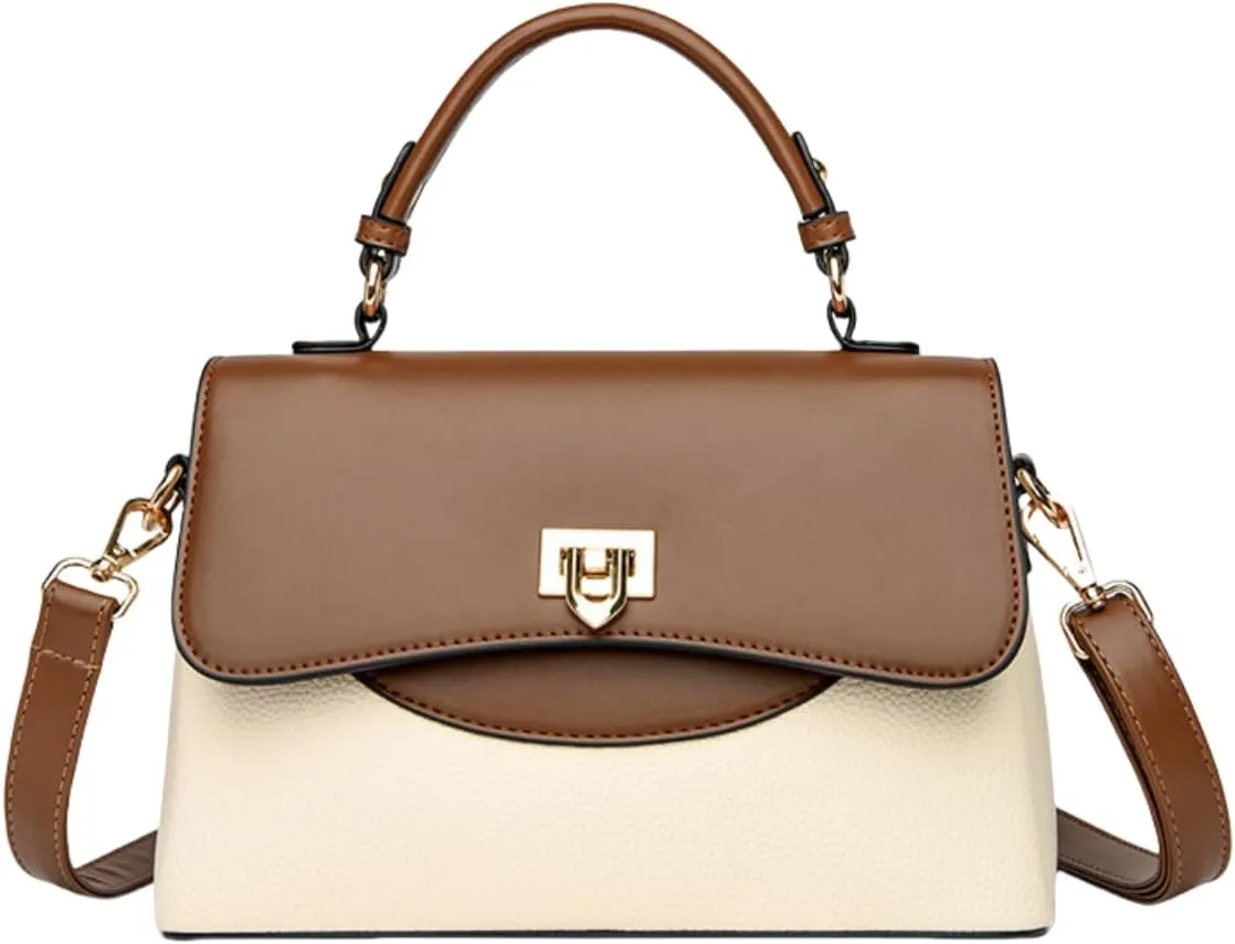 Color-Blocked Handbag, Versatile Tote & Crossbody Bag for Women, PU Material, Adjustable Strap,Gift Choice