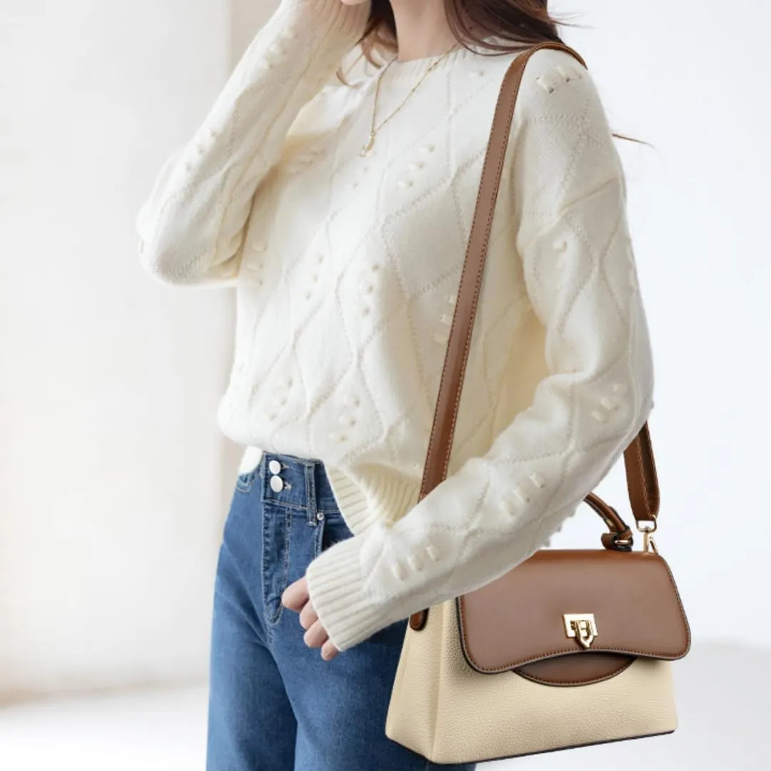 Color-Blocked Handbag, Versatile Tote & Crossbody Bag for Women, PU Material, Adjustable Strap,Gift Choice