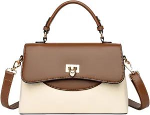 Color-Blocked Handbag, Versatile Tote & Crossbody Bag for Women, PU Material, Adjustable Strap,Gift Choice