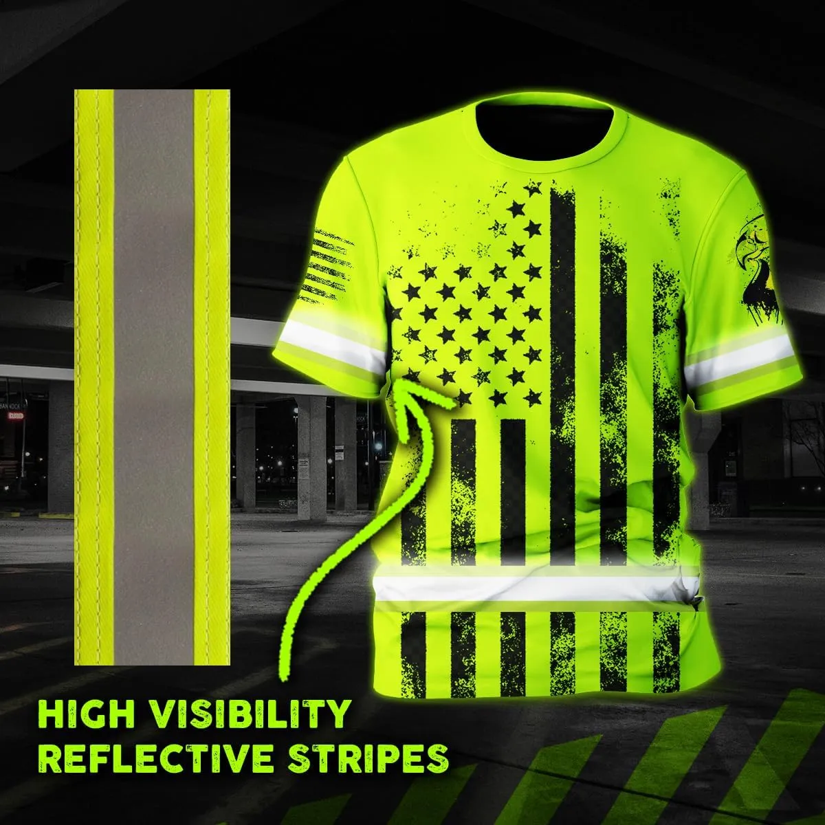 Color US Flag High Visibility Shirt Men Women Custom Name Reflective Safety Shirt Workwear for Worker Patriotic