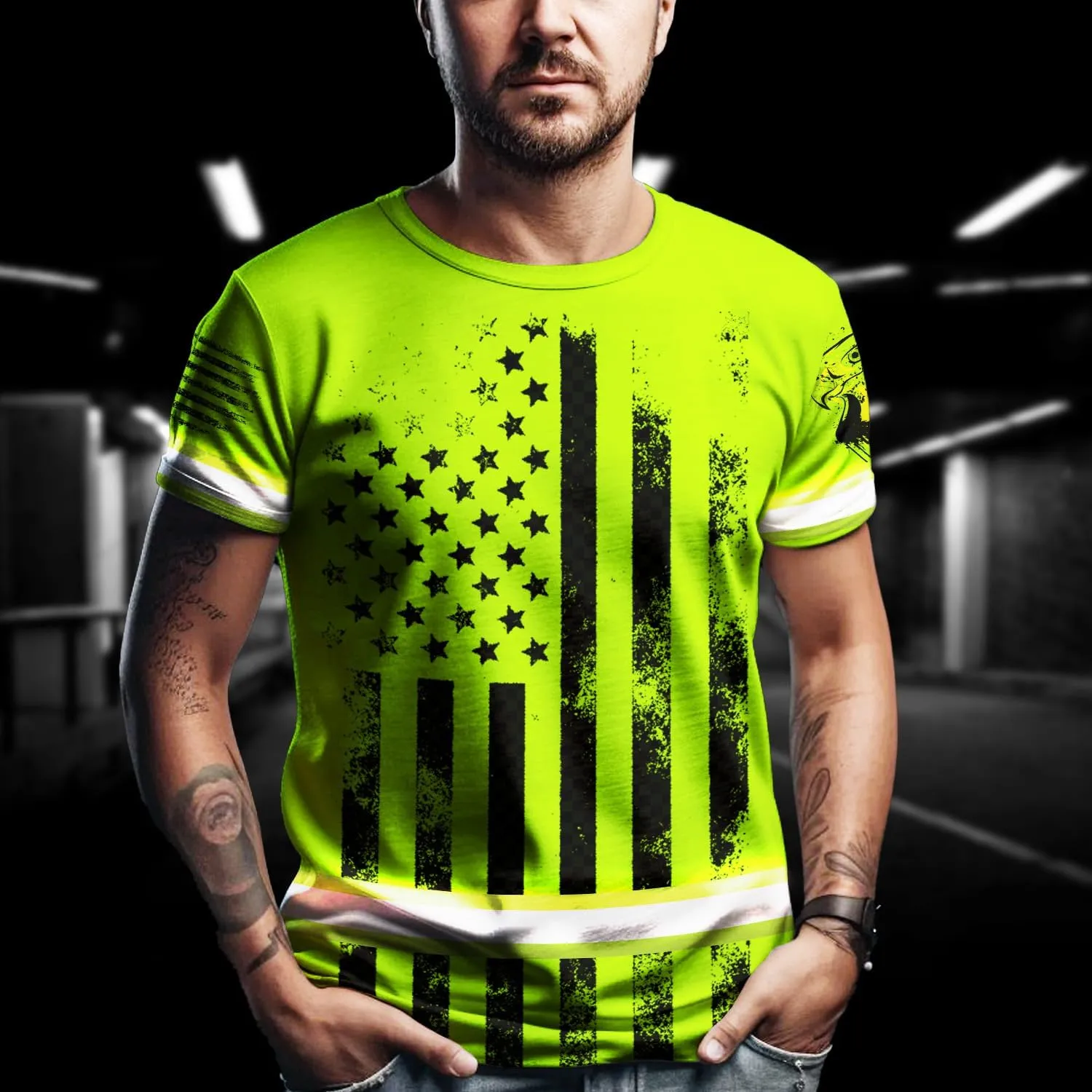 Color US Flag High Visibility Shirt Men Women Custom Name Reflective Safety Shirt Workwear for Worker Patriotic