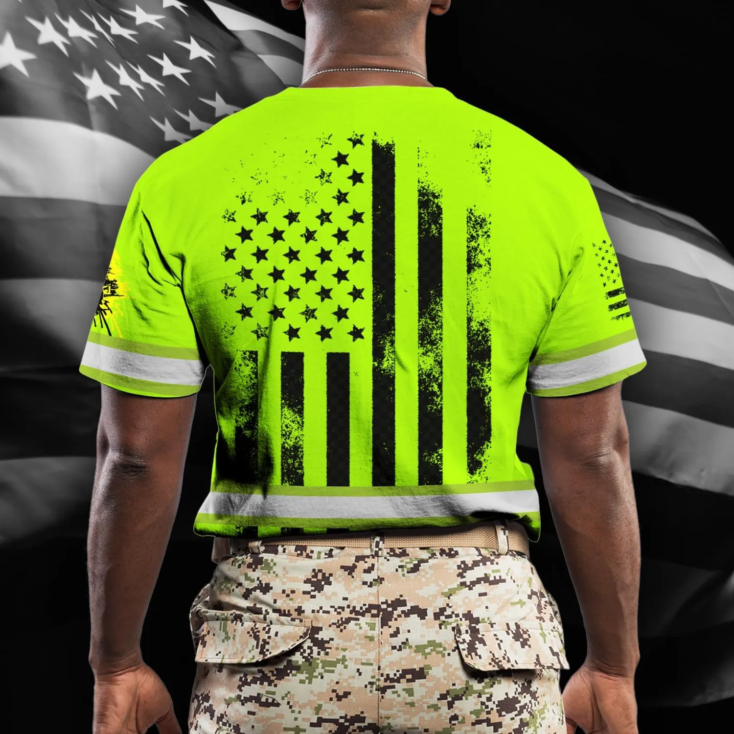 Color US Flag High Visibility Shirt Men Women Custom Name Reflective Safety Shirt Workwear for Worker Patriotic